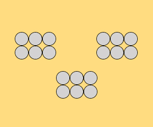 Diagram showing three groups of six circles to represent cans of drink.
