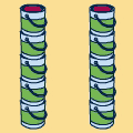 10 tins stacked in two columns of 5 tins.
