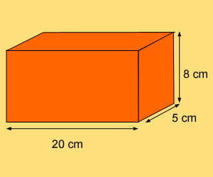 A box, length 20 centimetres, width 5 centimetres, height 8 centimetres.