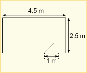 A floor plan: length 4.5 metres, width 2.5 metres, door width 1 metre.