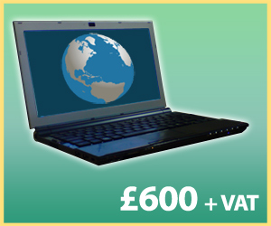 A laptop with price label: £600 + VAT.
